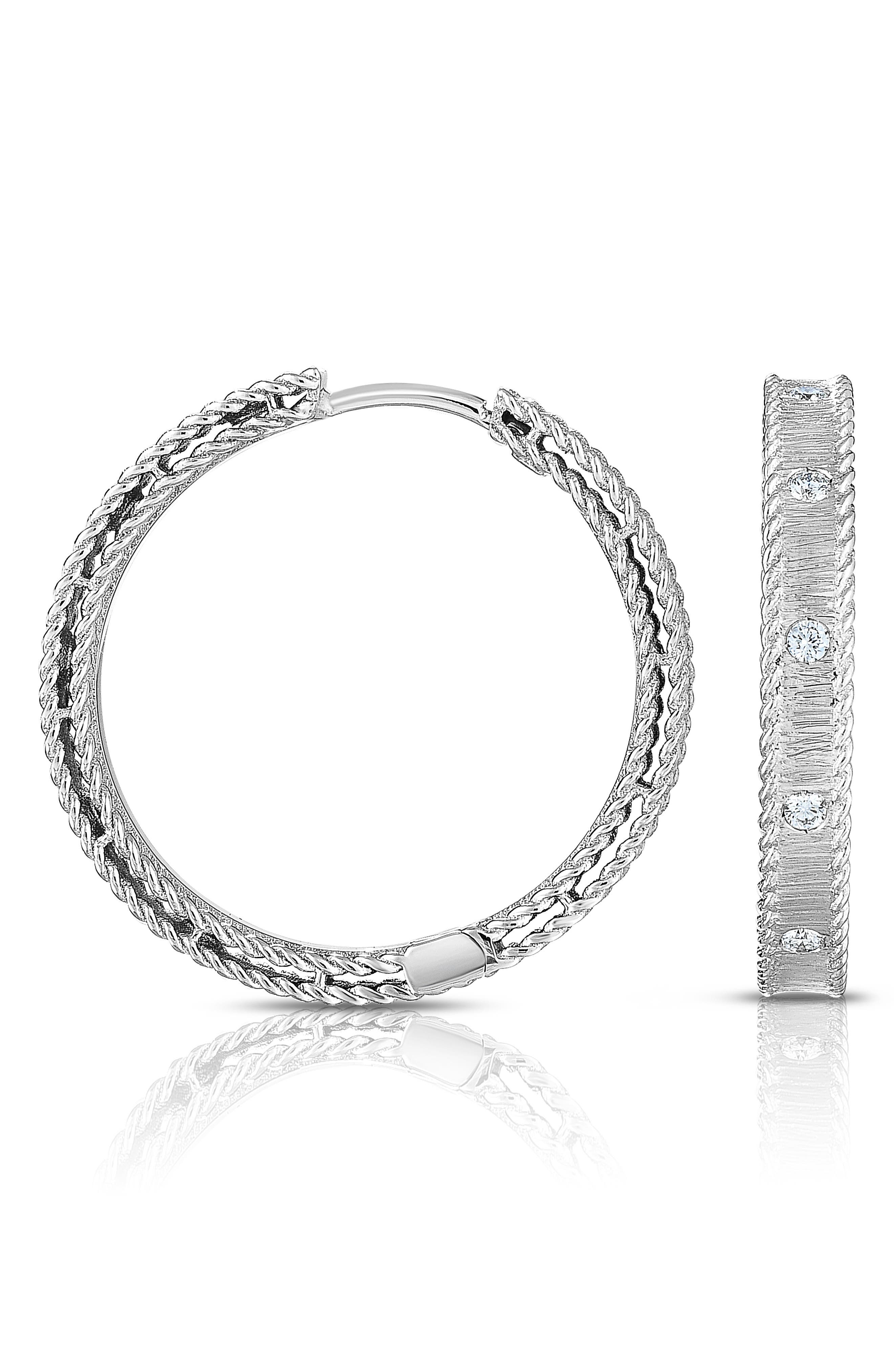 Mia Diamonds Sterling Silver White Blue Crystal and Resin Hoop Earrings Fine Jewelry for Womens Gift Set 